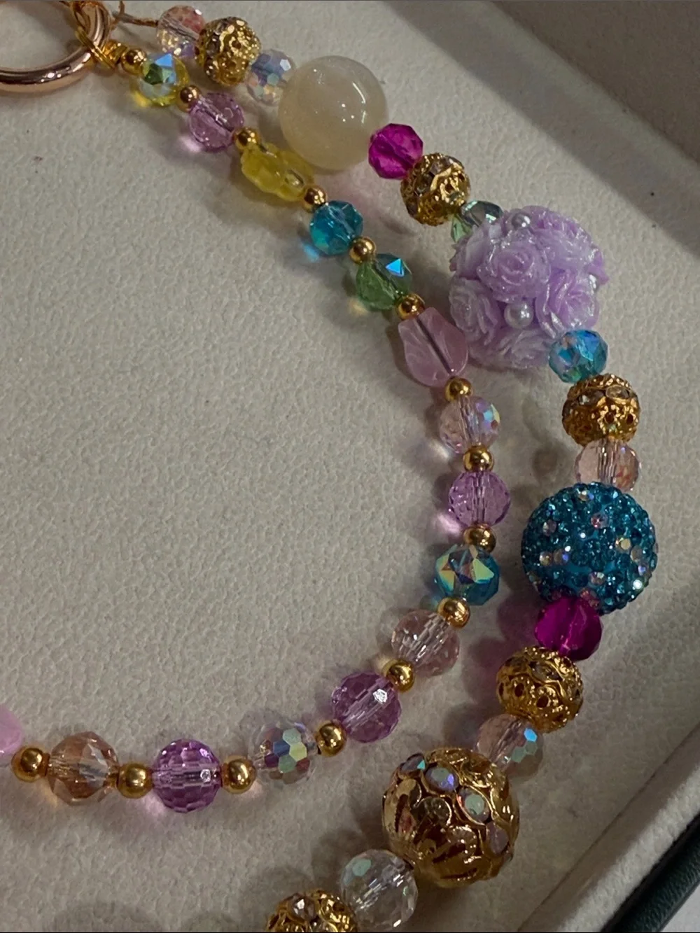Multicolor Beaded Pegasus Charm Bag Chain - Gold Tone - Picture 4 of 6